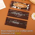 Brown frosted food packaging bag with white lettering for cookies and snacks - Brown Happiness 2-in-1 / Pack of 100