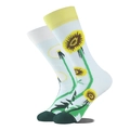 Gros plan sur des chaussettes blanches avec motifs de pissenlits jaunes et tiges vertes - Taille unique / Pissenlit Blanc