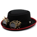 Cilindro steampunk nero con occhiali dorati e bordo rosso per eventi cosplay - M(56-58cm) / Stile Occhiali Semplici