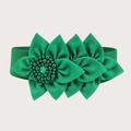 Elastic wide belt for women in bright green with large silk floral decorative pattern - 62cm / Green