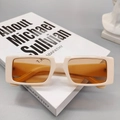 Retro rectangular sunglasses with cream white frame and vintage orange yellow lenses - Off White