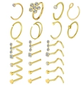 23-piece golden stainless steel nose ring set with zircon and heart-shaped studs - 23-Piece Set (Style A) / Gold