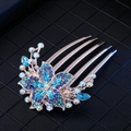 Elegante pettine per capelli con strass floreali blu e iridescenti su base argento - Stile Fiore Blu e Oro 2