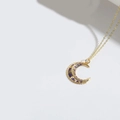 Exquisite crescent moon pendant necklace in gold finish with purple enamel and rhinestones - Purple