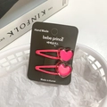 Pair of bright pink heart hair clips for girls on a Korean style display card - [5] Heart Style - Dark Pink