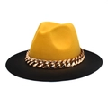 Two-tone yellow and black wool fedora hat with a chunky gold chain link band - M (56-58cm) / Yellow + Black