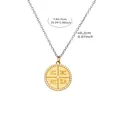 Golden stainless steel round pendant necklace with zircon and Greek religious symbols - 16mm Diameter (P367) / Gold
