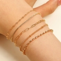 Fünfteiliges Set goldbeschichteter Gliederarmbänder mit verschiedenen Kettenstrukturen - Gold Fünfteiliges Büroklammer-Box-Ketten-Set (7018)