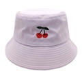 Light purple cotton bucket hat with detailed cherry embroidery for summer sun protection - M (56-58cm) / Purple