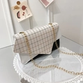 Chic black and white crossbody bag with brown plaid flap and gold chain strap - Plaid Black