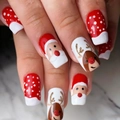 Christmas press-on nails featuring Santa, reindeer, and glitter red-white patterns - Christmas Santa Claus & Elk Style (AW509)