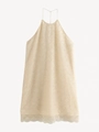Abito chic color crema a girocollo con pizzo a onde e orlo smerlato raffinato - S / Bianco Sporco