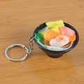 Creative Japanese Udon noodle bowl keychain featuring tempura shrimp and green onions - Shrimp and Bamboo Shoot Noodles with Keychain / 5cm x 2cm x 2.5cm