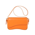 Bolso de hombro minimalista en cuero PU naranja con base curva y solapa ondulada - Naranja