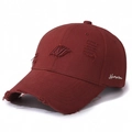 Distressed vintage cotton baseball cap in burgundy red with Narason embroidery - Adjustable / Red