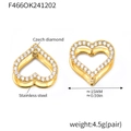 Golden stainless steel heart earrings with hand-set Czech diamonds and snap buckle - Gold Heart White Rhinestone