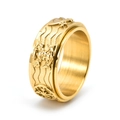 Detailed relief of pirate skull and anchor on golden stainless steel spinning ring - US 7 / Gold