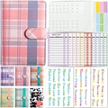 Pink plaid A6 budget binder with budget sheets, PVC bags and English labels - English Version Set / Pink Plaid