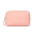 Pink waterproof PU leather makeup bag with gold zipper for travel storage - Shrimp Pink