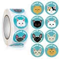 Roll of 8 cute cat Thank You stickers for coffee, bakery food, and gift packaging - Style 8-Colorful Cat Heads