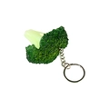 Realistic green broccoli vegetable keychain with silver metal ring and resin texture - Broccoli-Keychain