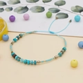 Handmade sky blue seed bead bracelet with turquoise stones and golden spacers - Sky Blue