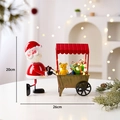 Père Noël poussant un chariot doré avec ours en peluche et lumières LED, 26cm large - Chariot cadeau du Père Noël