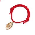 Verstellbares rotes geflochtenes Armband mit goldenem Sonnen-Auge und bunten Zirkonia - Rotes Seil Oval Buntes Böses Auge