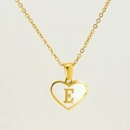 Golden heart necklace with white mother of pearl inlay and gold letter E pendant - Letter E