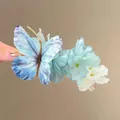 Elegant blue gradient butterfly hair clip with fabric flower and gold metal base detail - Sky Blue Butterfly Flower Claw Clip