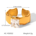 Detail view of gold wave-textured ring showing 2.04cm diameter and 0.77cm width size specifications - Square Zirconia Irregular Wave Edge (HC-R30552)