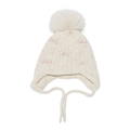 Detalle del gorro de punto crema con lazos rosas y pompón de piel sintética - M(52-54cm) / Beige
