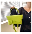 Neon green asymmetrical geometric waist bag with silver metal ring and top handle - Green