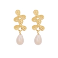 Elegant gold flower drop earrings with white teardrop pearls in a minimalist design - 2# Clover Flower