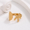 Minimalistischer, vergoldeter offener Ring mit Seestern und Muschel aus Edelstahl - Seestern Muschel (JR482-G7) / Gold