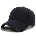 Navy blue cotton baseball cap with side embroidery and brown leather brim label - Navy Blue