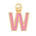 Pink and gold enamel alphabet letter W pendant necklace charm in studio lighting - Pink - Letter W