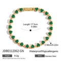 18K gold plated stainless steel tennis bracelet with heart-shaped green cubic zirconia - Heart Shaped Green Zirconia Style(JDB0112062-GN)