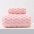 Pink coral fleece towel set with textured pineapple grid pattern for soft absorption - Towel 35*75cm / Cloud Fleece Heartbeat Pink
