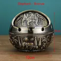 Vintage bronze elephant spherical ashtray with windproof lid and carved relief - Bronze Elephant Relief