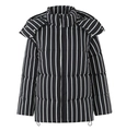 Detailed front view of oversized vertical striped puffer jacket with hood and drawstring - S / Black & White Stripes