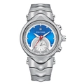 Reloj vintage Y2K para hombre en metal plateado con esfera azul y funciones de fecha - Caja Plateada Azul (Mate)