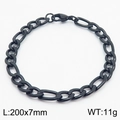 Black plated stainless steel Figaro chain bracelet for men with 200mm length and 7mm width - Figaro Chain Black (KB170366-Z)