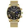Orologio da uomo con cinturino a maglia dorata e quadrante nero con datario multifunzione - Quadrante Nero Lancette Oro Cinturino Oro