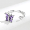 Rotating butterfly anxiety ring for women with purple gemstones and open silver band - AJ279 Silver Purple Butterfly