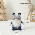 Blue and white plaid Christmas gnome plush doll with knitted hat, 20x20cm size - Mini Rudolph (Double Ball Hat Style)
