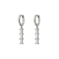 Silver drop earrings with four vertical rectangular cubic zirconia crystals on hoops - Long Clear Zirconia White Gold Style (F1022 White Gold Clear Zirconia)