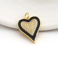 Detail of 18k gold heart pendant with black enamel inlay and white zircon stones - 02-Black Enamel Pave Heart
