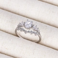 Detailed close-up of 18K silver ring with oval crystal and sparkling cubic zirconia stones - Oval and Marquise Double Layer White Gold Style (Style 6 White Gold)