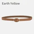 Slim earth yellow genuine leather belt for women featuring a minimalist gold oval buckle - Earthy Yellow